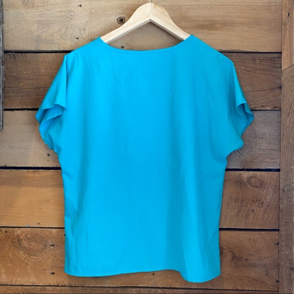 Vintage | Silkie Bright Blue Top Floral Neckline - Picture 11 of 11